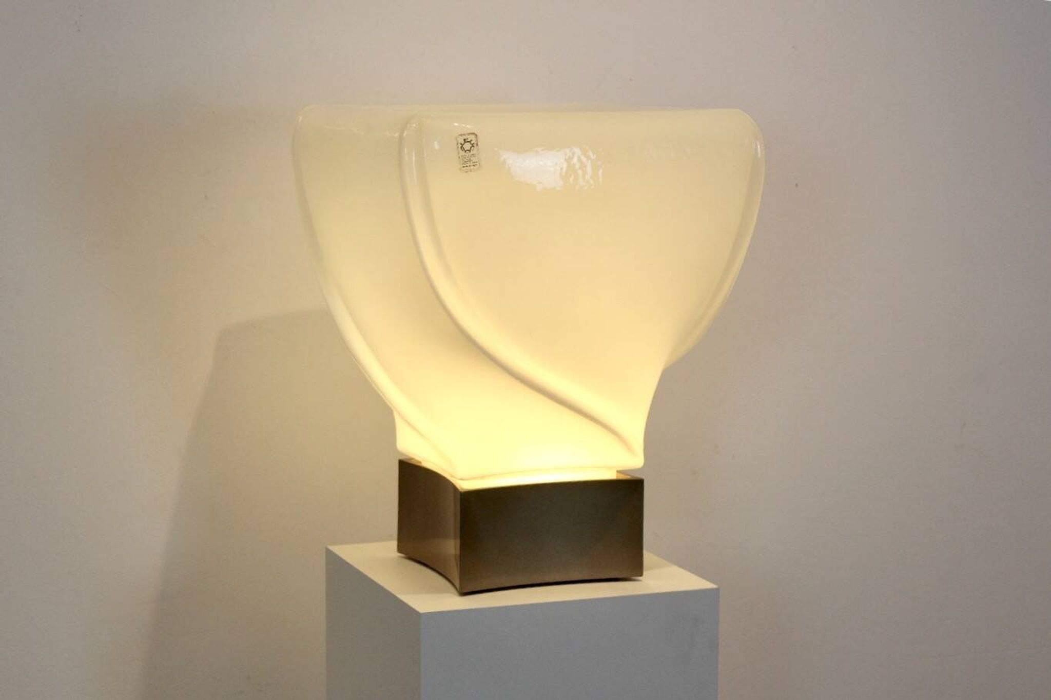 Leucos table lamp, handmade, limited edition in white opalescent glass