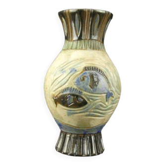 Bouffioulx sandstone vase signed Dubois