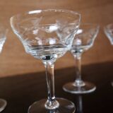 4 vintage cocktail glasses engraved with flower pattern, 50s