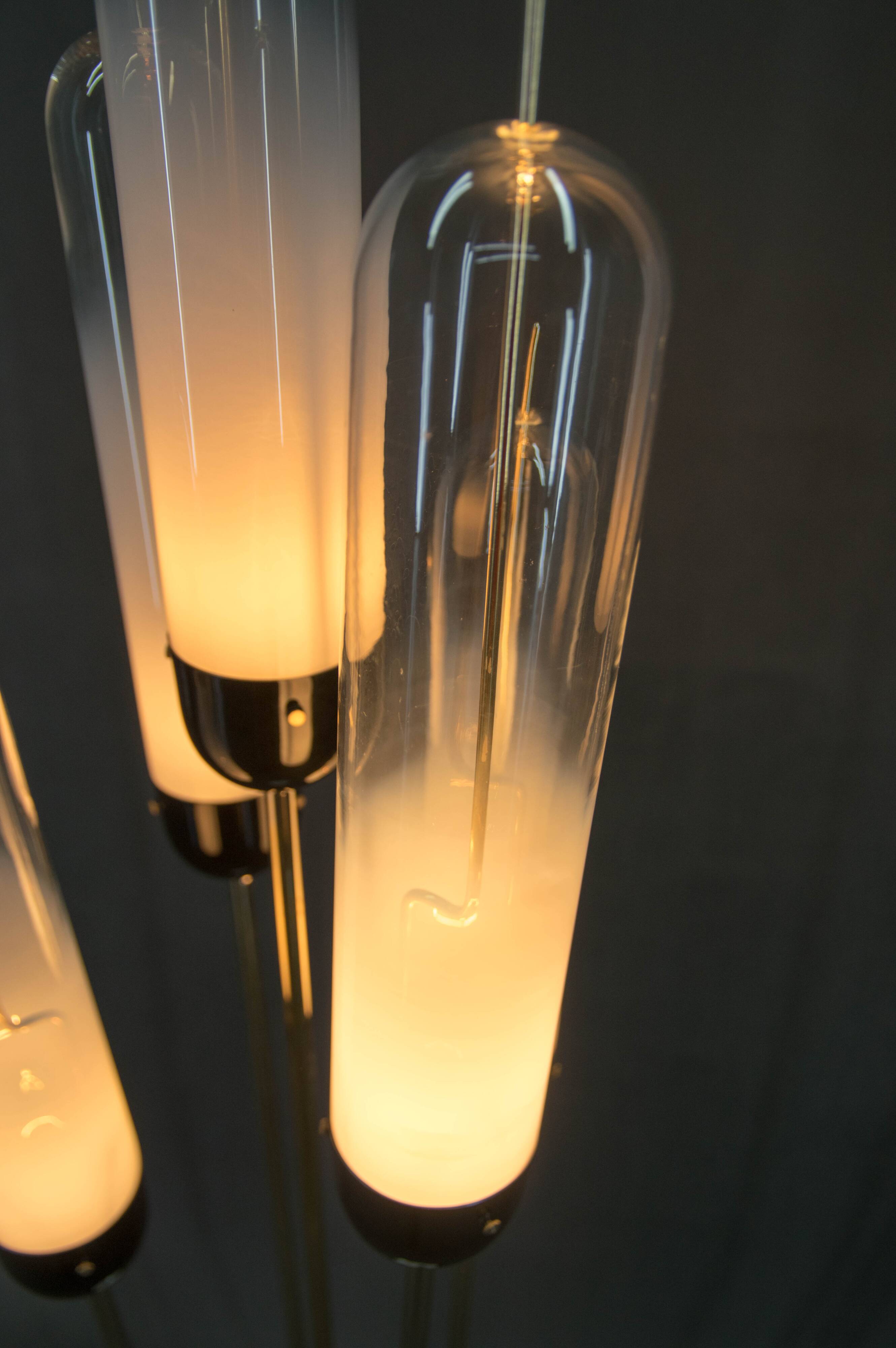 Mid-Century Modern Reed Floor Lamp Murano Glass Metal by Mazzega, Italy, 1970s