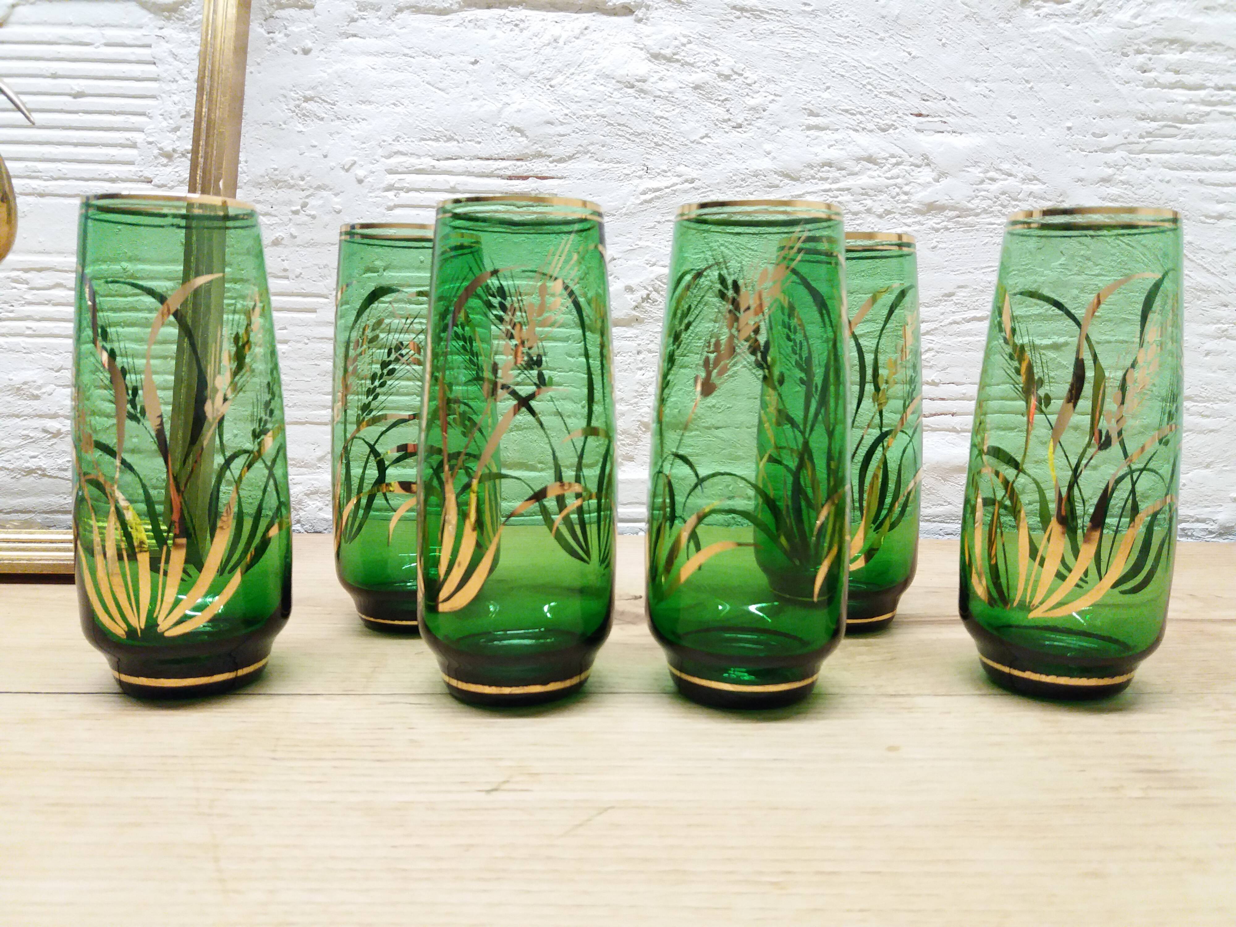 Set 6 emerald green orangeade glasses