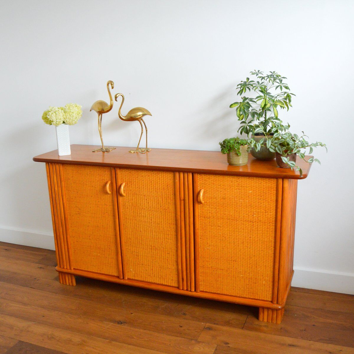 Buffet wood and rattan vintage 1970s
