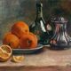 HST painting "Still life with oranges and armagnac" signed H. Lucotte 1913