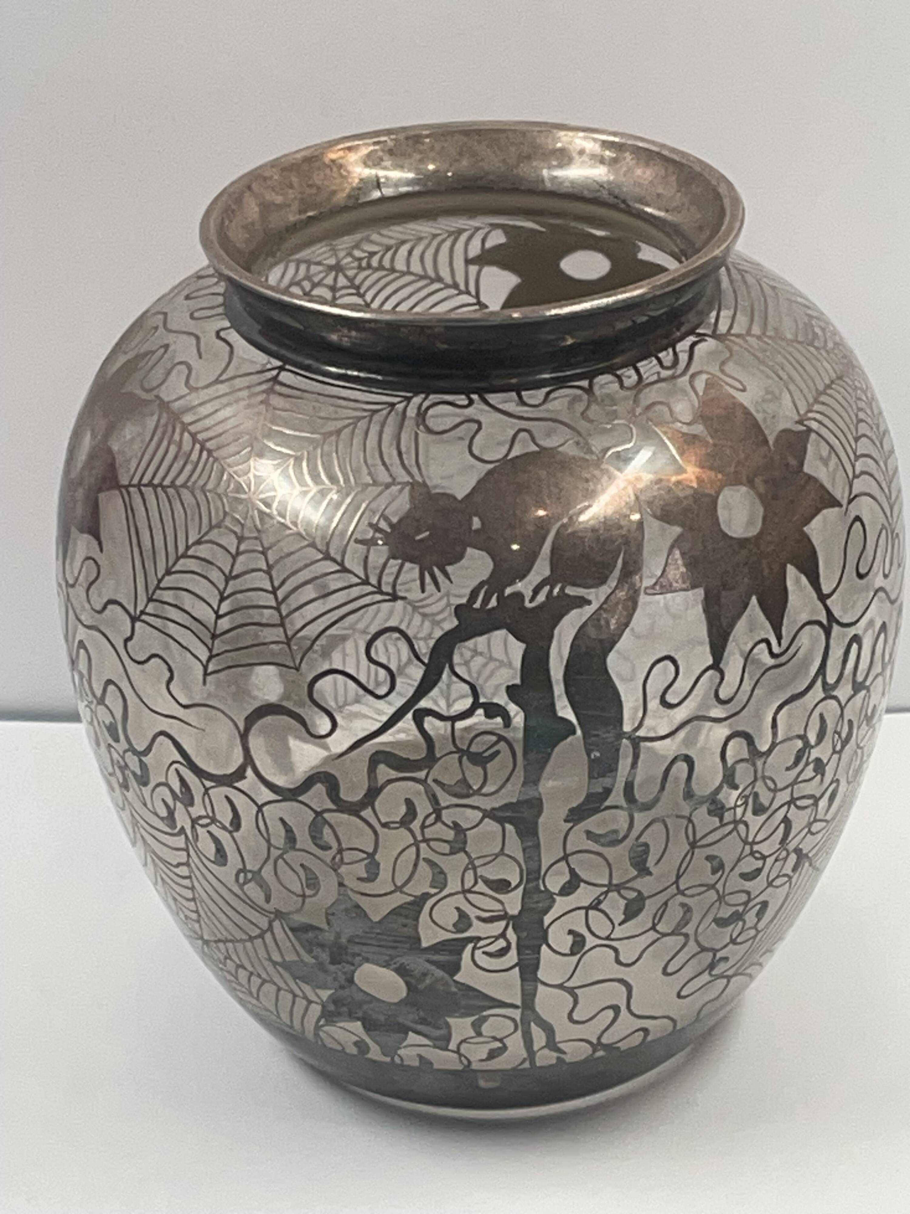 Old silver enameled vase? - art nouveau - decor provided cat, squirrel, bird