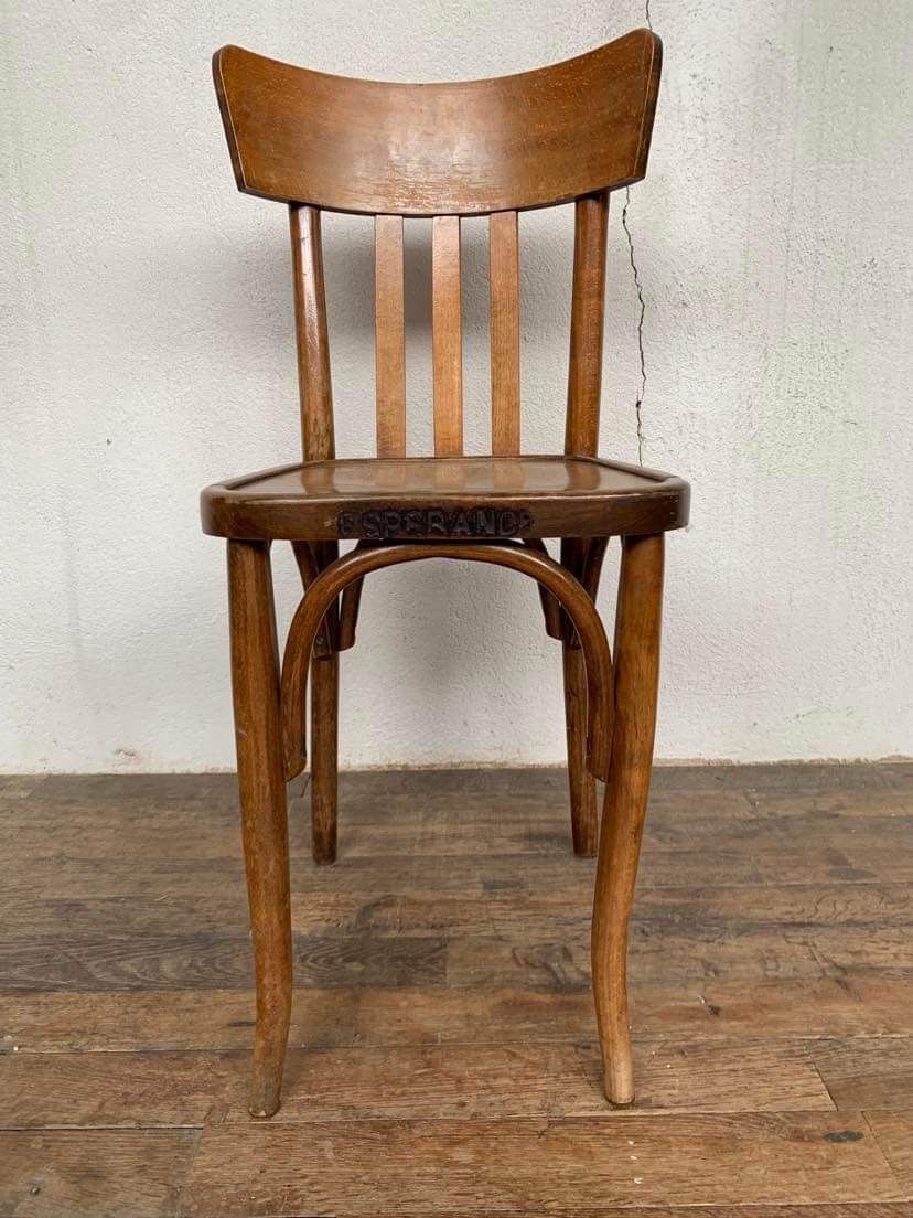 Series of 6 old light wood bistro chairs