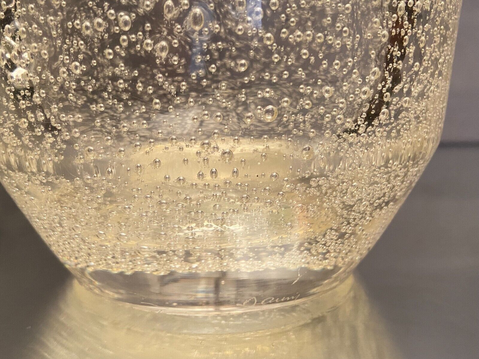 Crystal vase with subtly tinted bubble decoration signed Daum