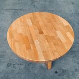 Brutalist Oak Round Coffee Table from Meubelfabriek Oisterwijk, Netherlands, 1960s