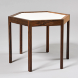 Scandinavian hexagonal side table stamped "Made in Denmark" 60s