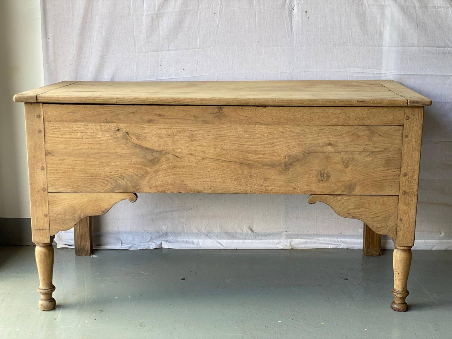 Vintage kneading trough renovated in solid raw oak wood