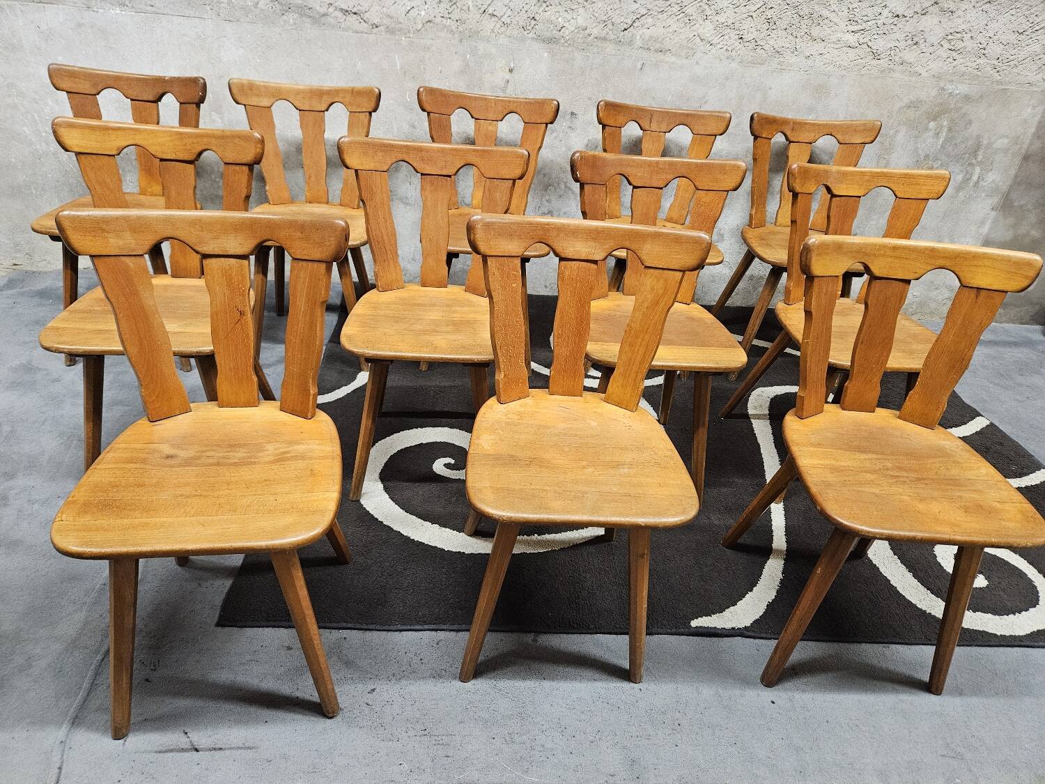 12 wooden bistro chairs, 1970