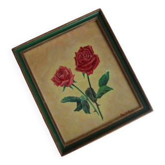 Huile sur panneau roses vintage