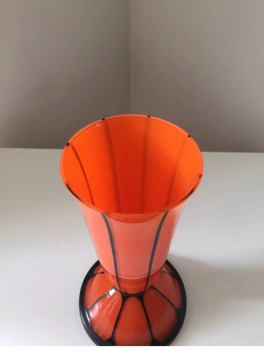 Beautiful orange art deco black glass vase