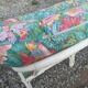 3 fauteuils blanc bambou osier avec coussins vintage