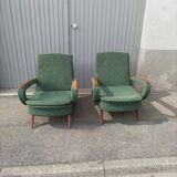 Pair of vintage armchairs green fabric