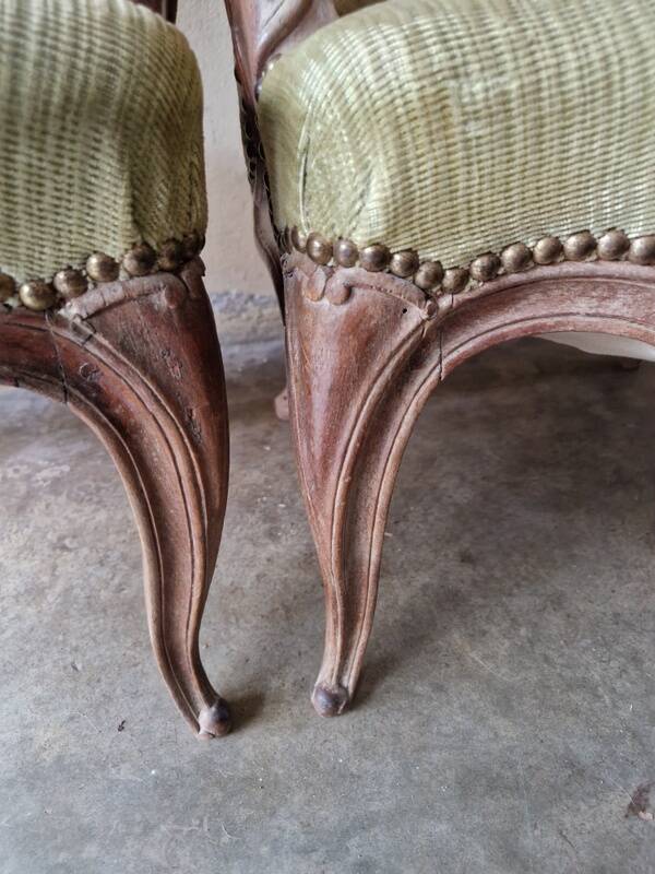 Pair of Louis XV style cabriolet armchairs in molded wood - 19th century