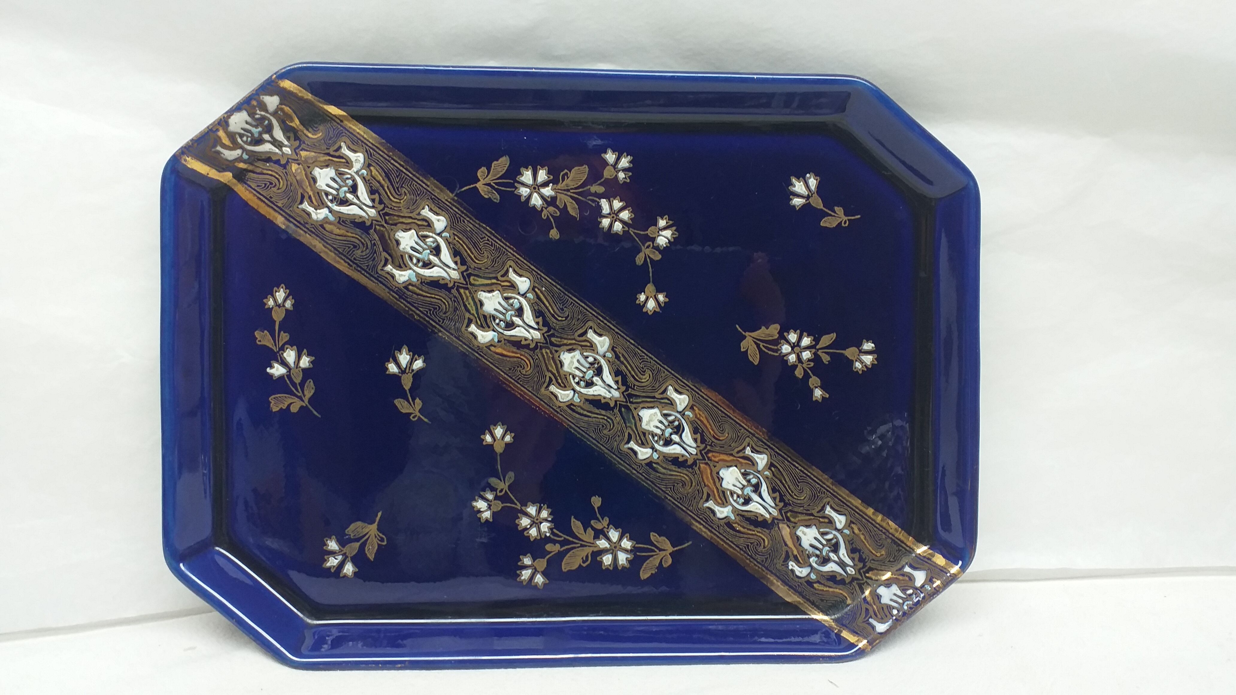 Flat Lunéville Ket G dark blue & gold enamelled