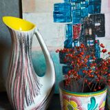 Free-form ceramic vase by R. Dupanier with abstract decoration from the 50s