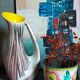 Free-form ceramic vase by R. Dupanier with abstract decoration from the 50s