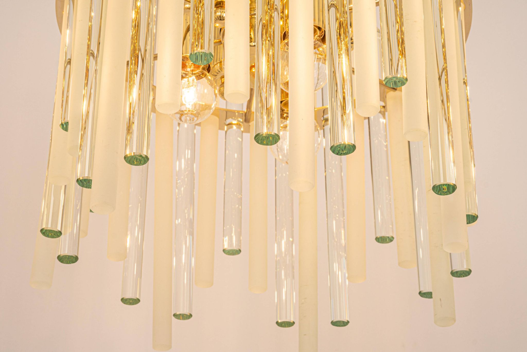 golden brass chandelier with crystal glass rods by C. Palme, Germany, 1970s.