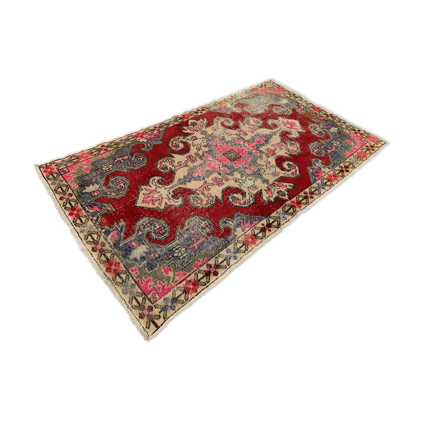 Vintage turkish oushak rug 225x130 cm shabby carpet ushak region medium