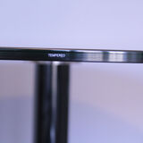 Round table in mirrored black glass, Italia1980s signed Calligaris