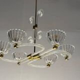 Venetian glass chandelier from Murano and brass, circa 1940.