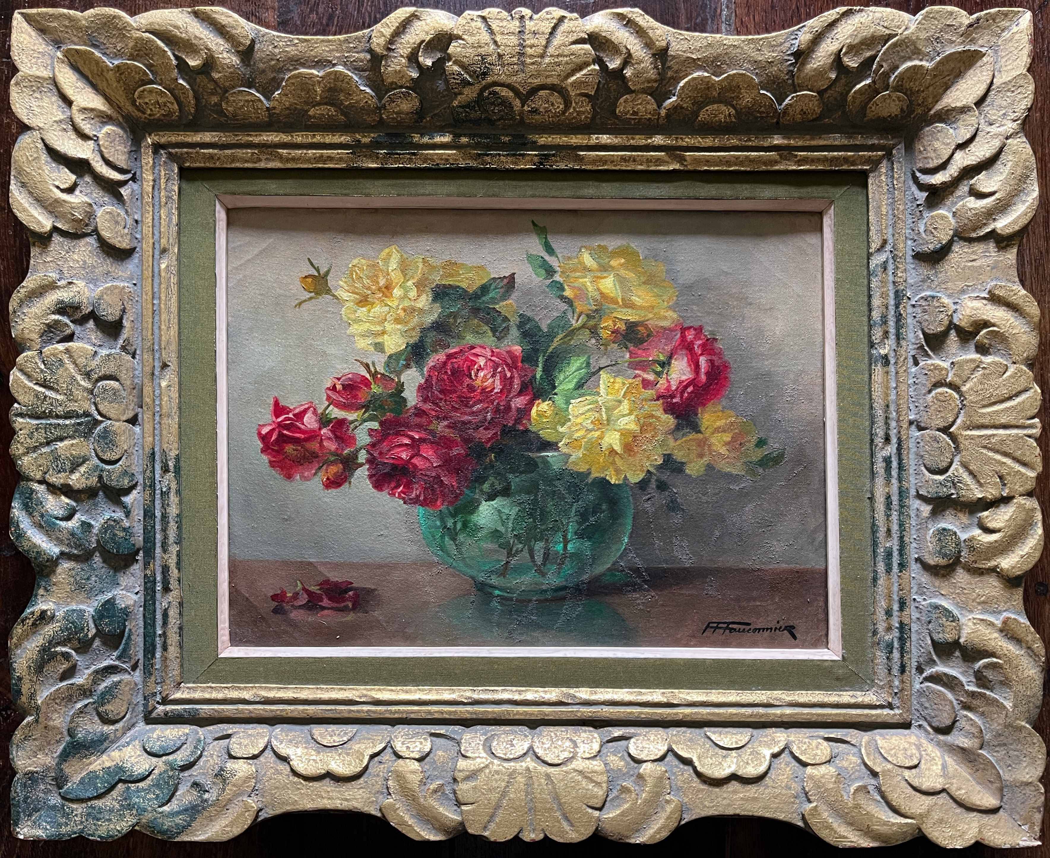 HST painting "Bouquet of flowers" signed FF Fauconnier (19th-20th century) + frame