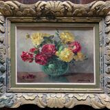 Tableau HST "Bouquet de fleurs" signé F.F. Fauconnier (XIX°-XX°) + cadre