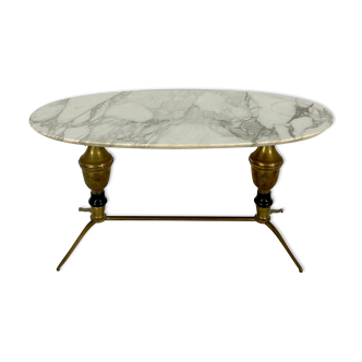 Vintage brass and marble coffee table. Italy 1950s