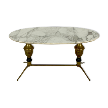Table basse vintage en laiton et marbre. Italie années 1950