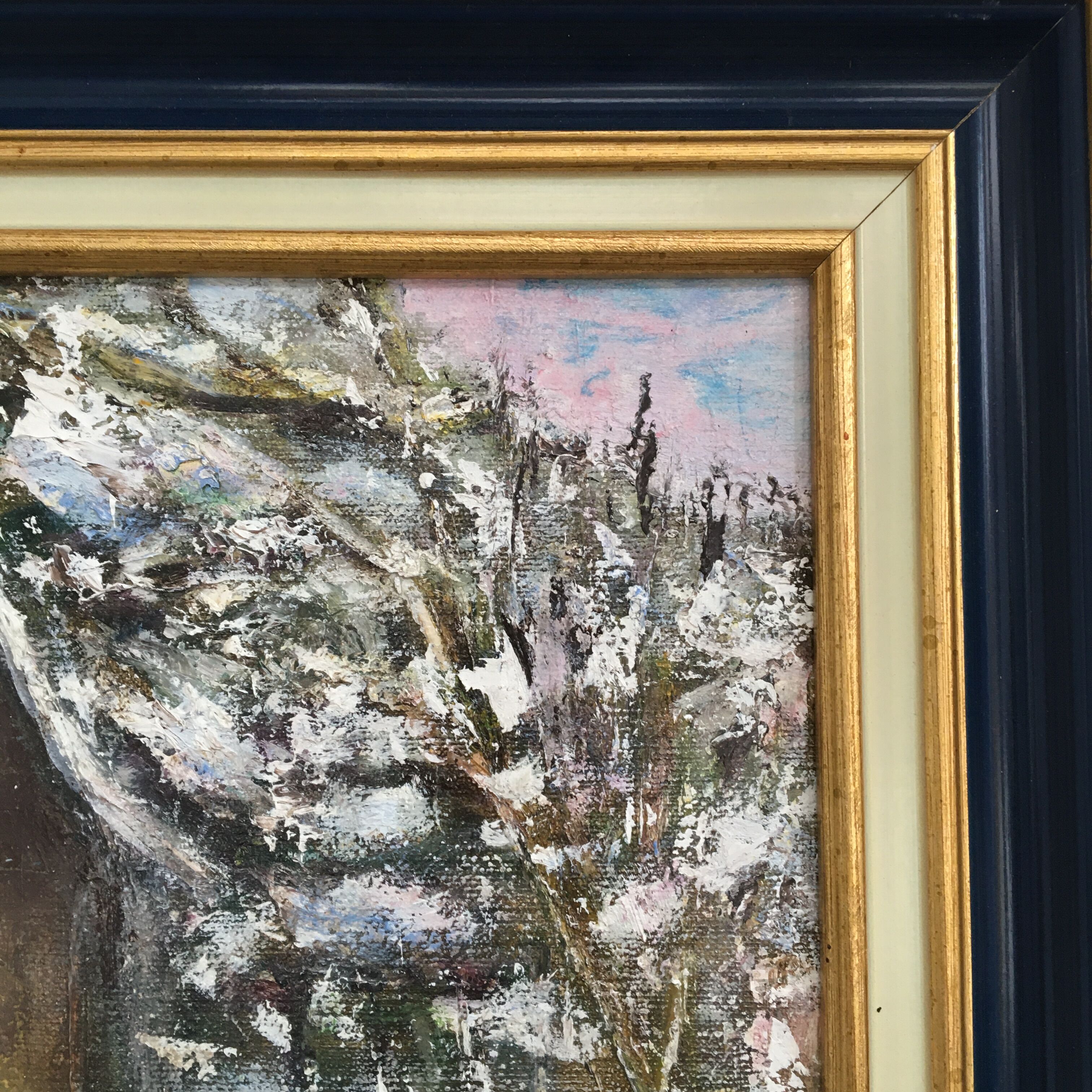 Oil on canvas "Farm in the forest"