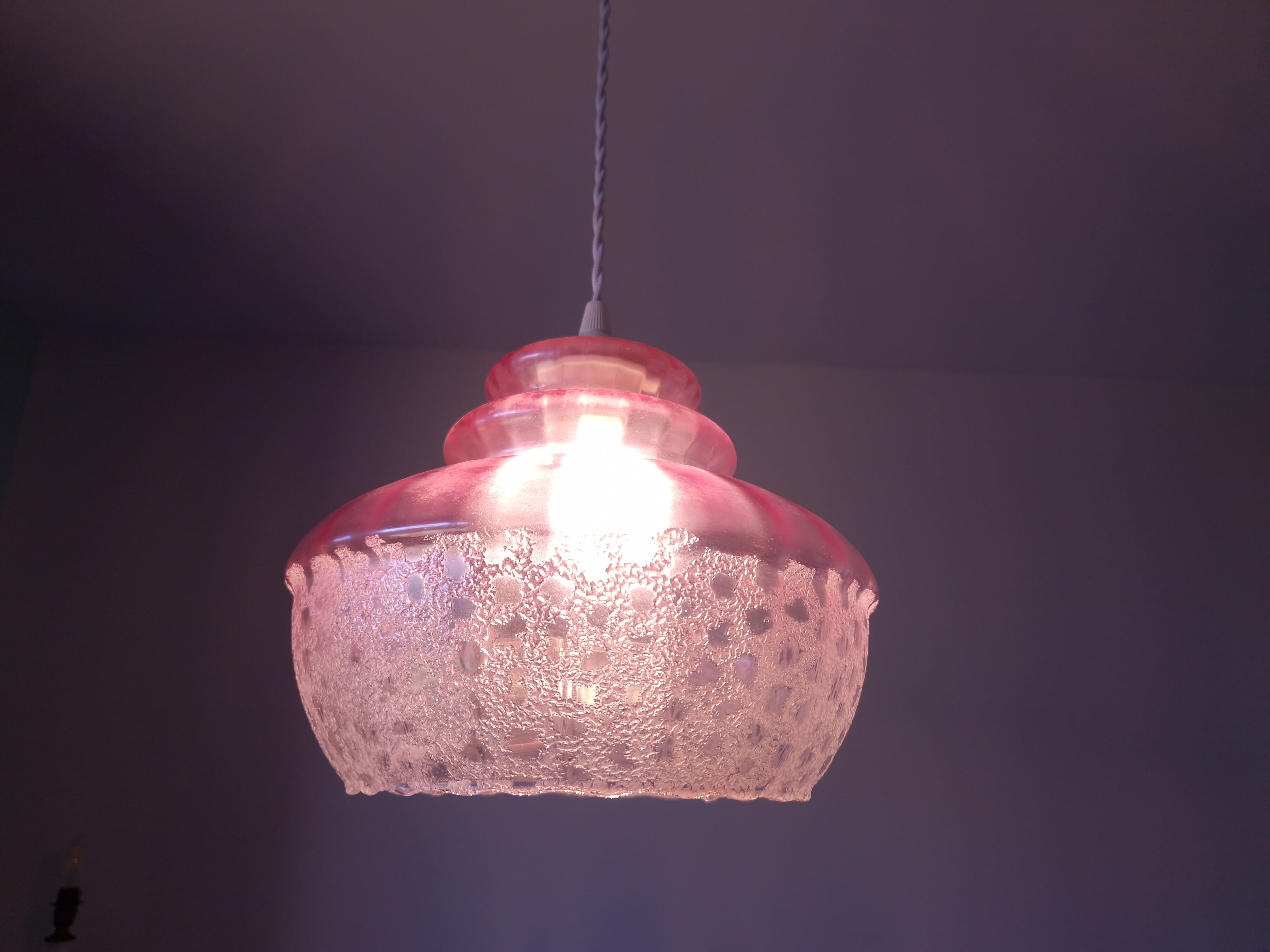 Vintage pendant lamp in pink glass