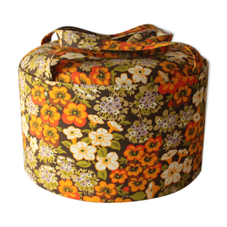 Sewing basket,  made of fabric and plastic, in the color of the 1970s, vintage