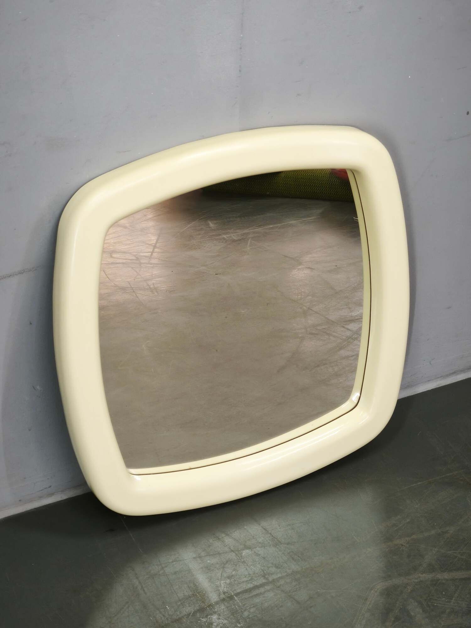 1970s Italian Space Age Cream Plastic Square Wall Mirror