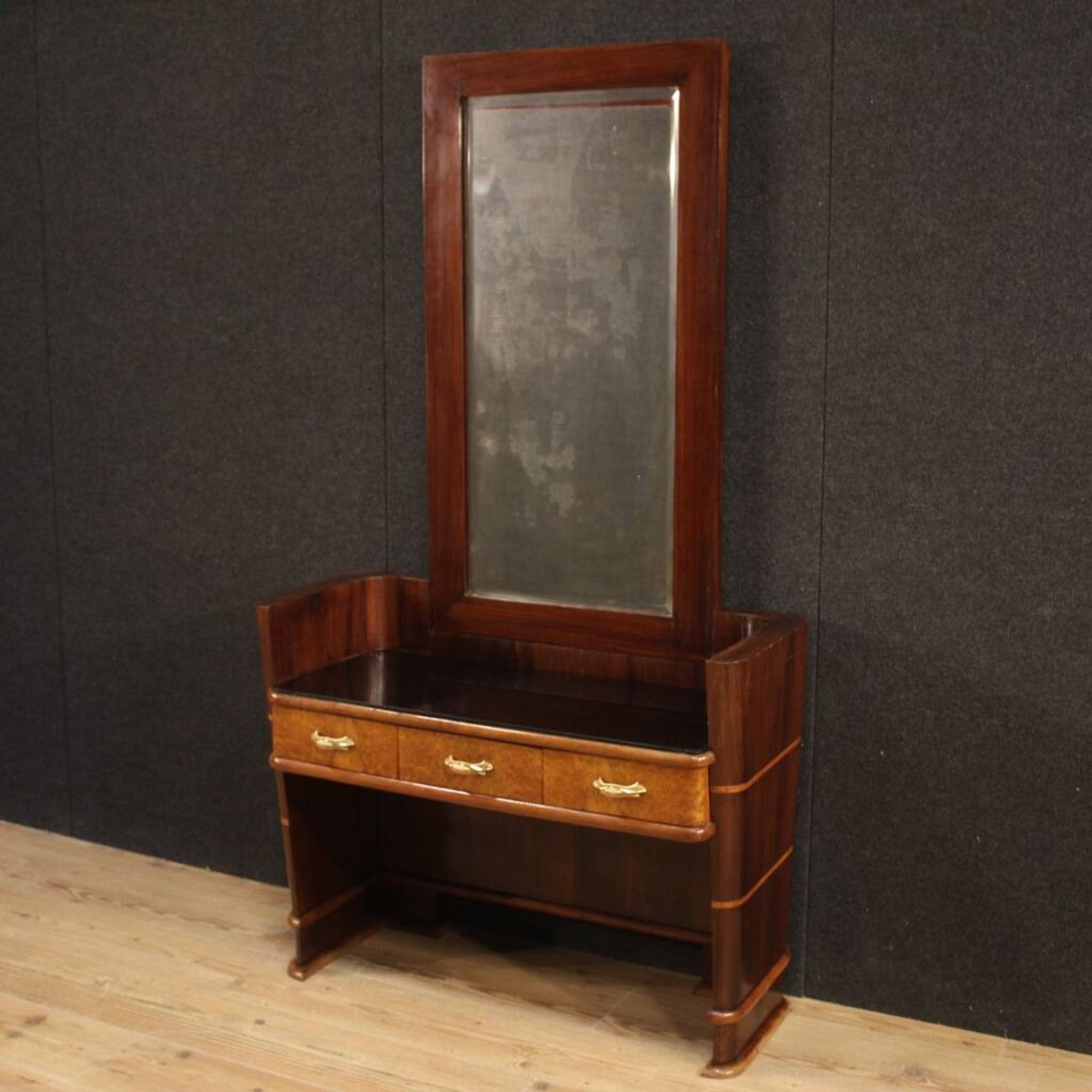 Italian wood design cheval mirror from 70s