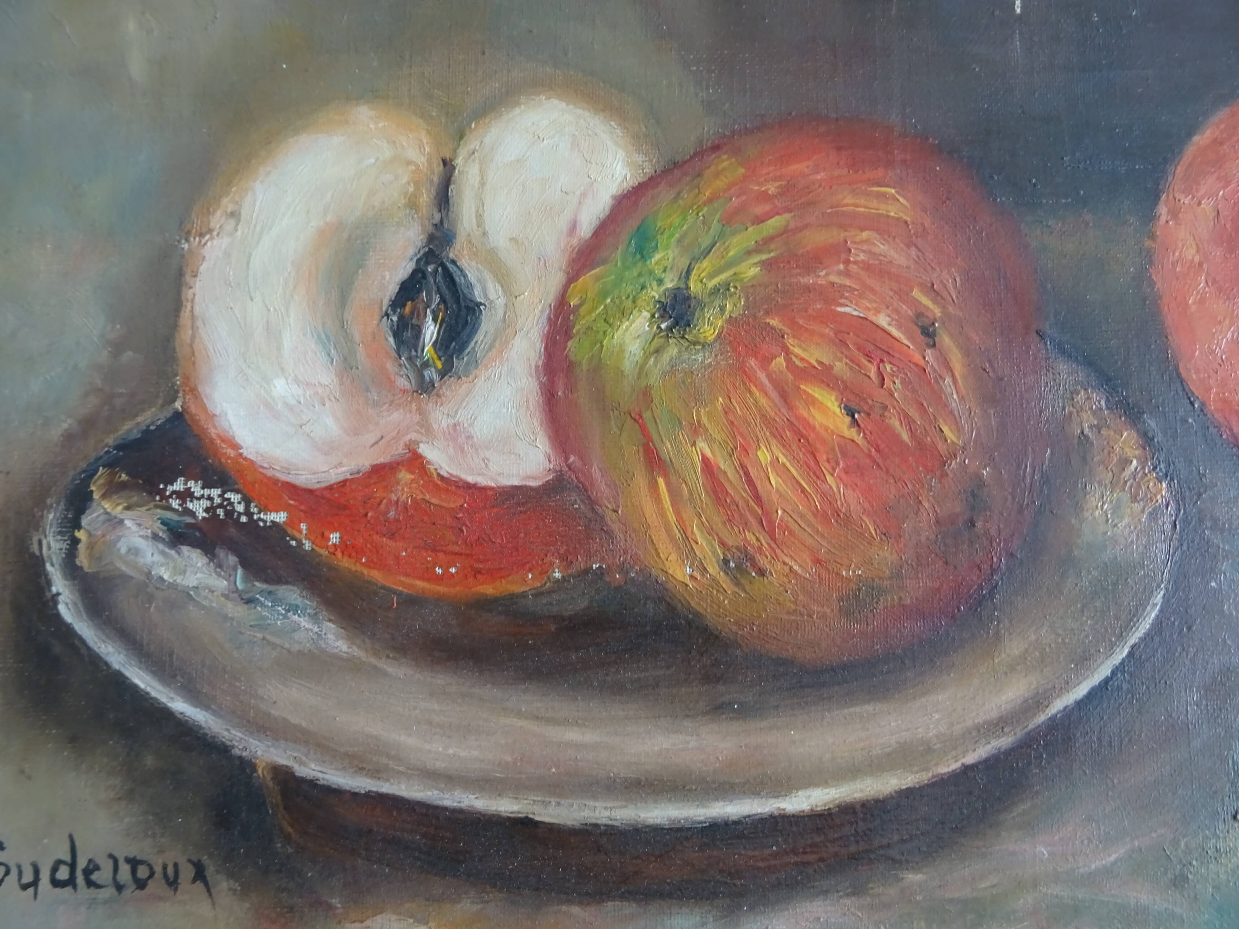Old still life painting of fruits signed oil on canvas