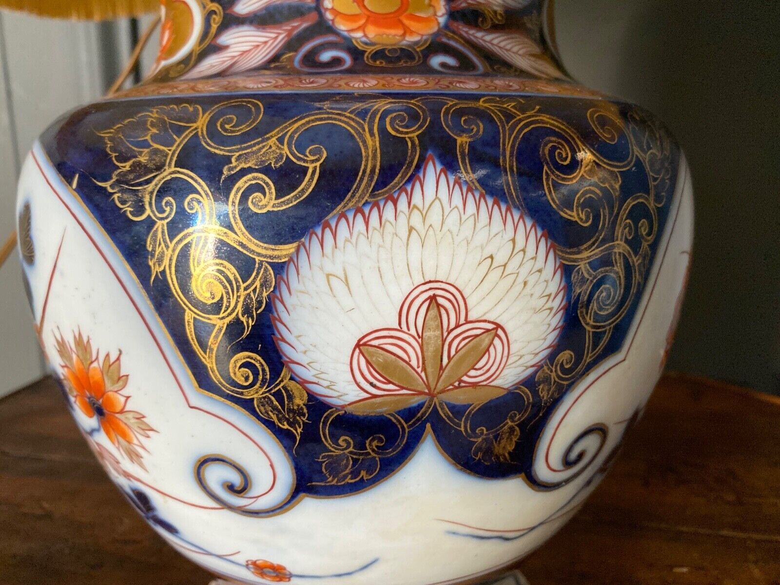 Porcelain lamp of bayeux floral decoration nineteenth with lampshade