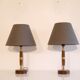 Paire de lampes vintage en teck et laiton