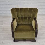 Fauteuil danois en tissu vert et chêne, 1960
