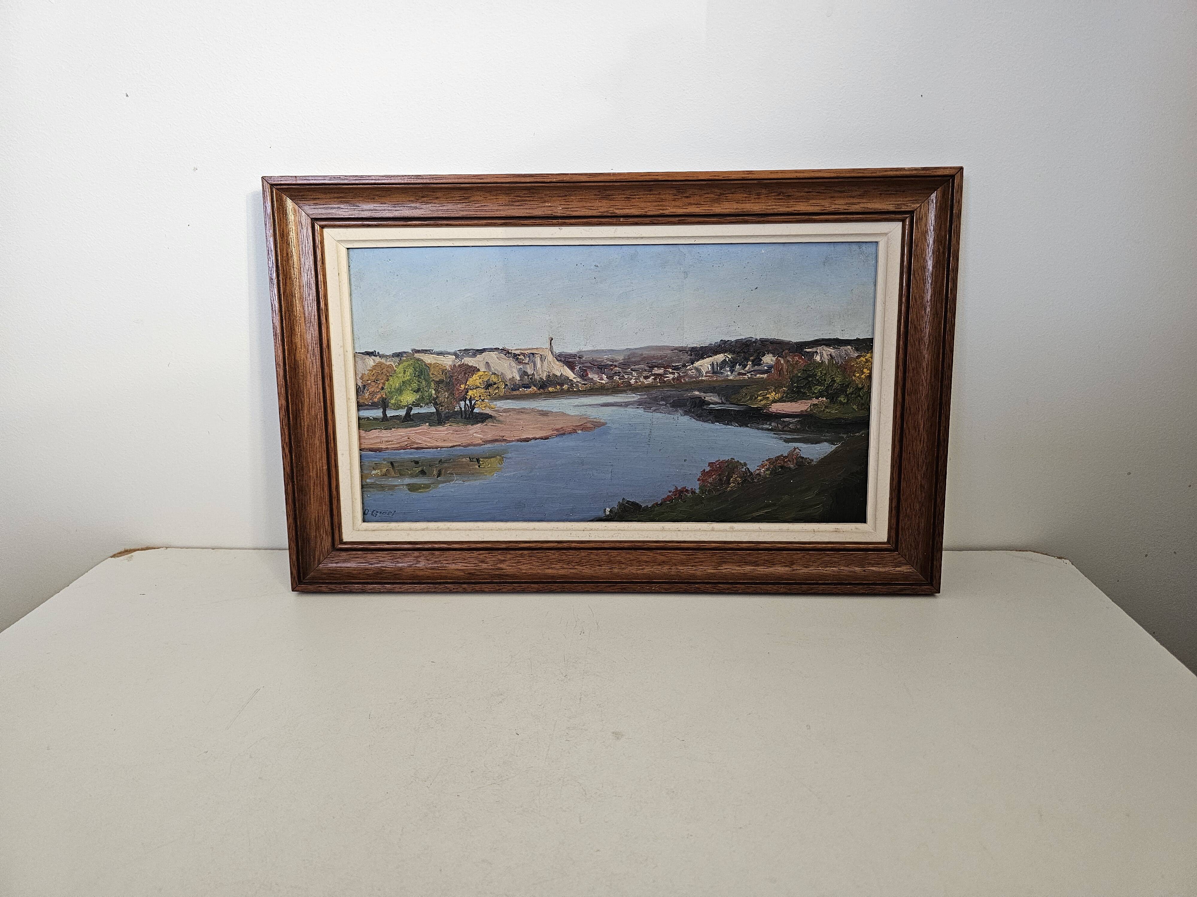 Oil painting on isorel Montlouis sur Loire - Rochecorbon Signed D Guiet