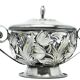 Sugar bowl, postmodernism, silver-plated brass, HEFRA, Poland, 1970s