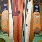 Abstract Painting on board, framed, circa 1970s