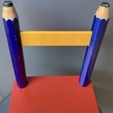 Postmodern round table, chair and bookcase by Pierre Sala 1980