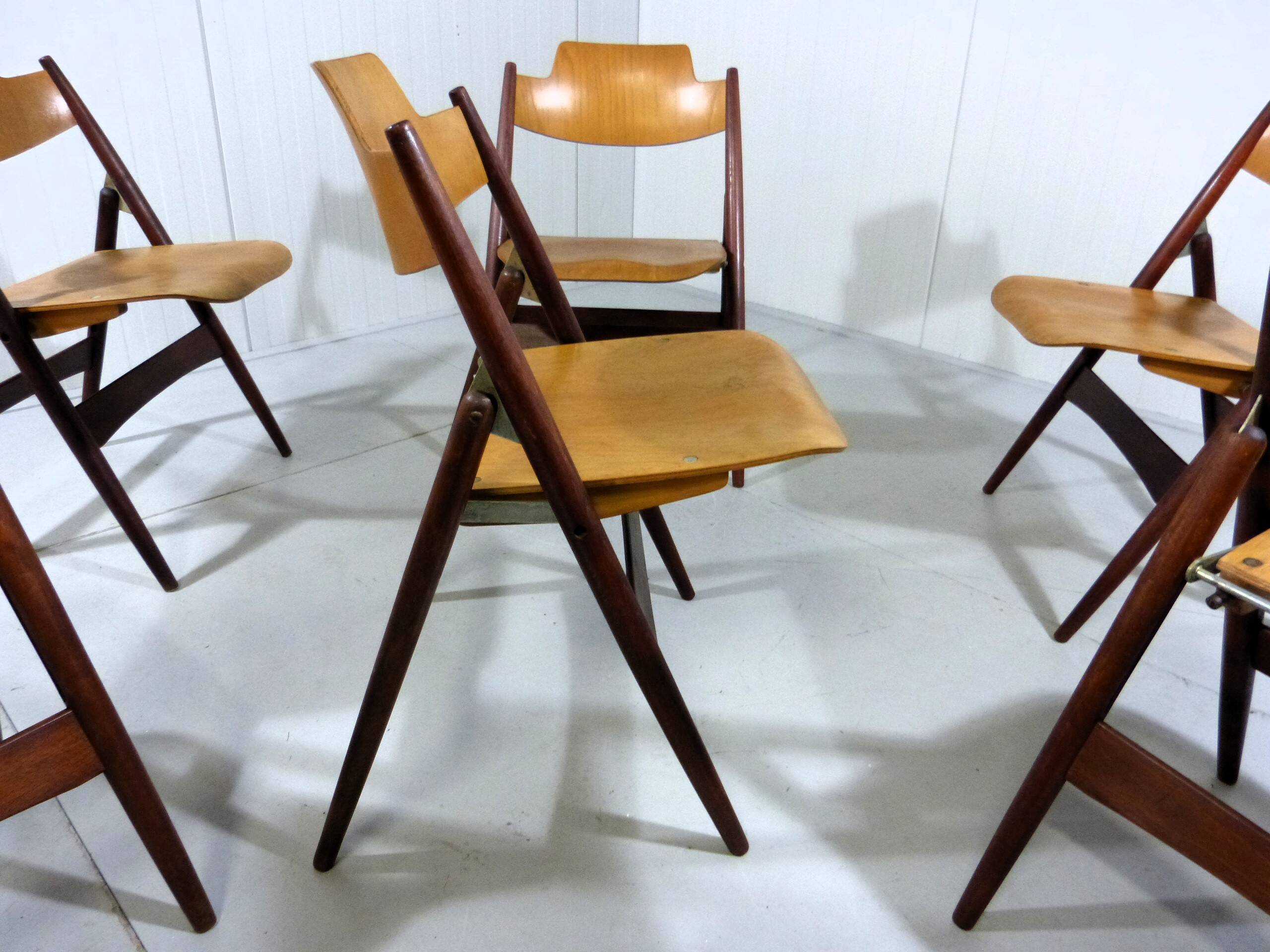 Set of 6 Egon Eiermann SE 18 folding chairs Wilde + Spieth, 1950s