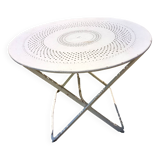 Table de jardin ronde pliable en fer blanche vintage