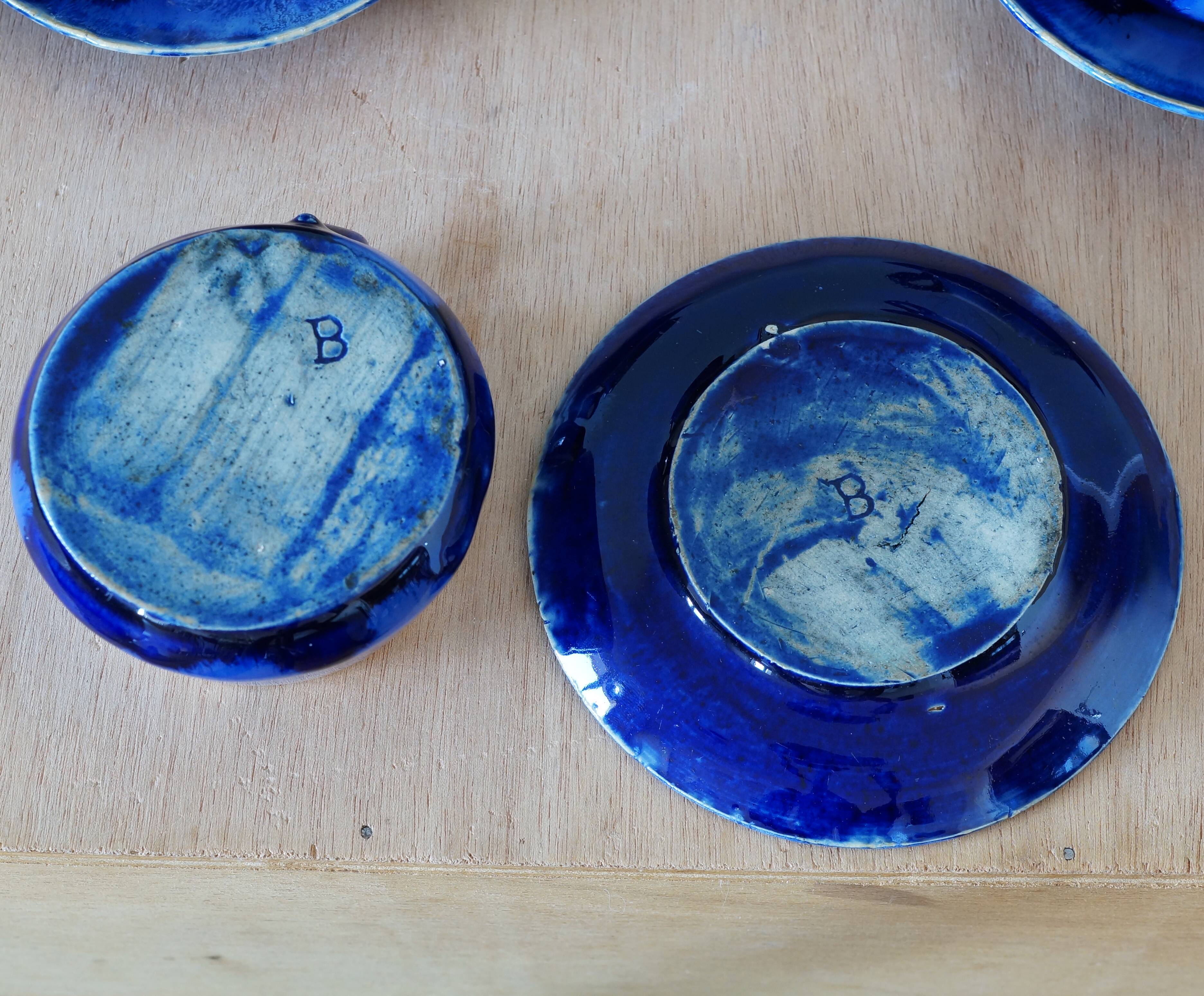 Service 4 tasses et soucoupes bleues en céramique années 1950