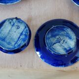 Service of 4 blue ceramic cups and saucers from the 1950s