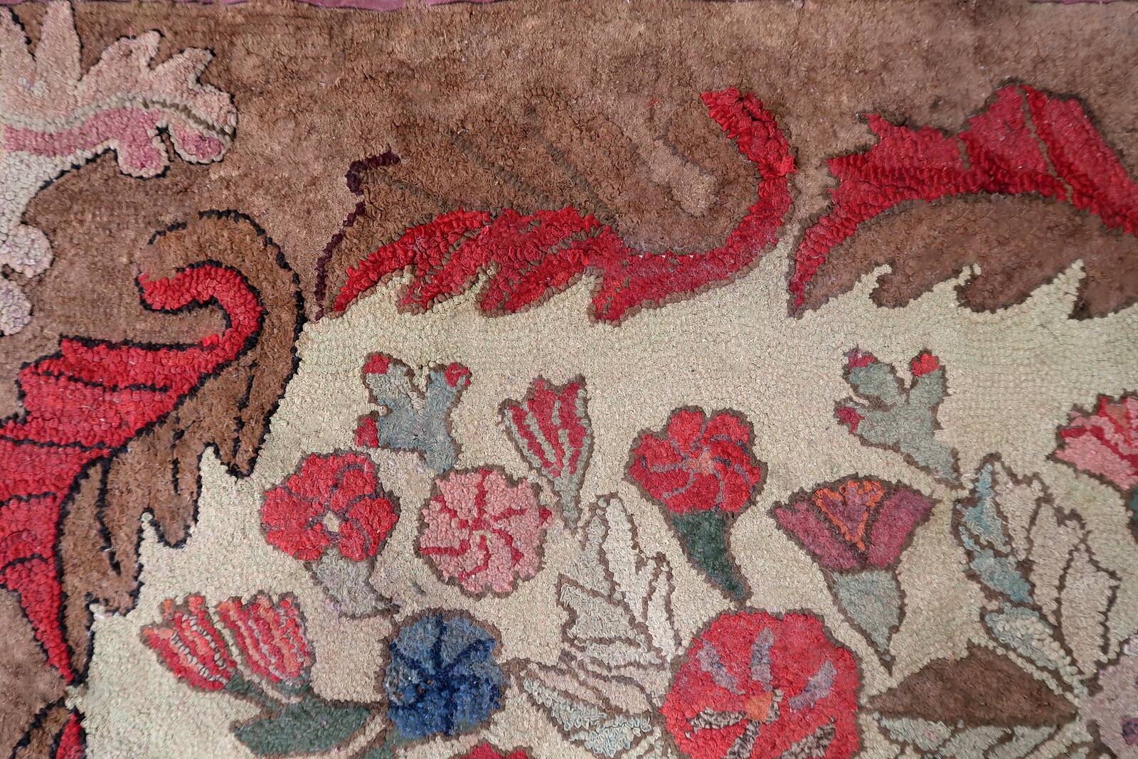 Tapis américain antique Hooked – 86 x 170 cm – Motif floral - 1C976