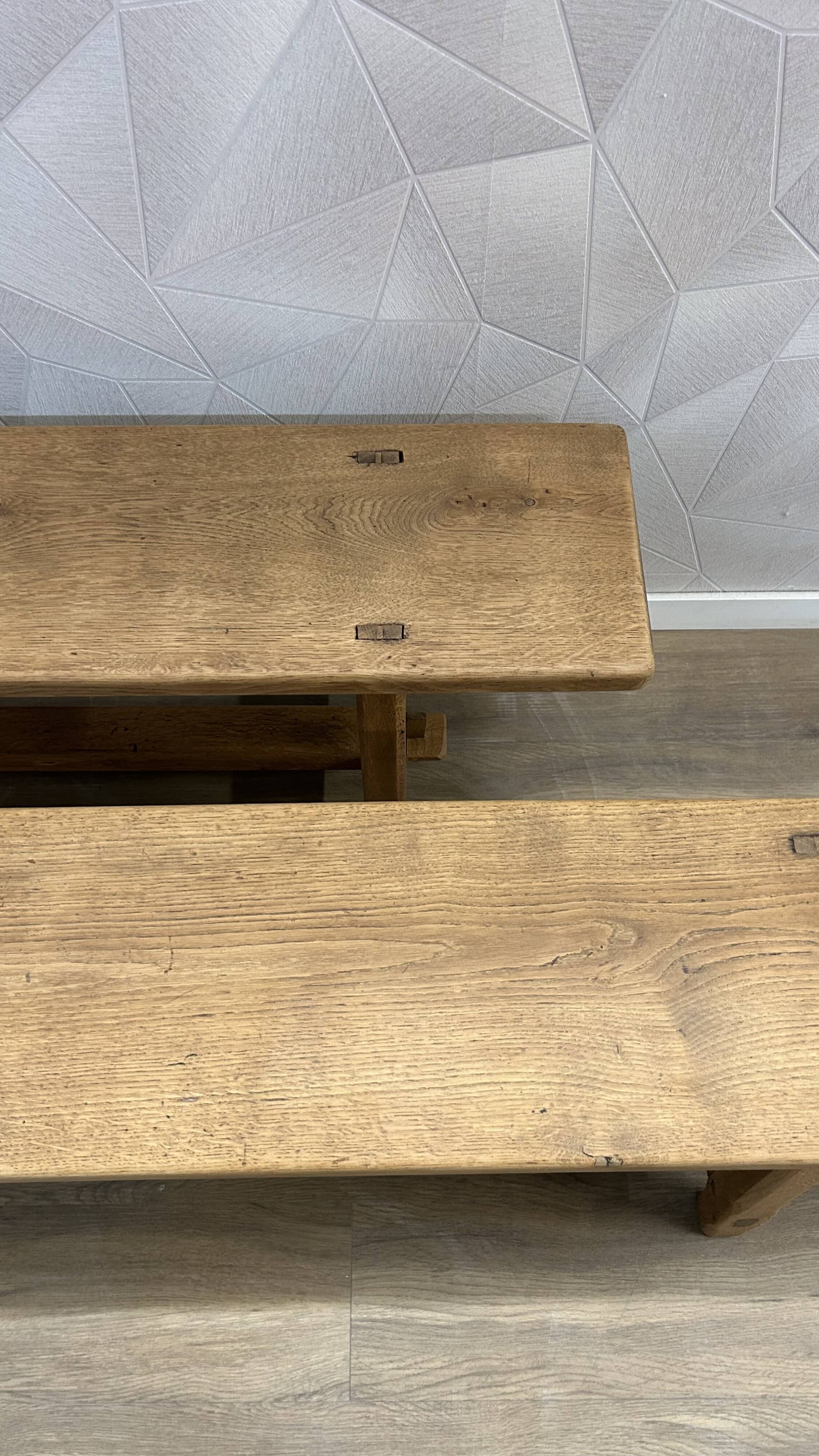 Pair of solid stripped oak farmhouse benches