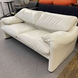 Maralunga 2-seater sofa in white leather by Vico Magistretti for Cassina